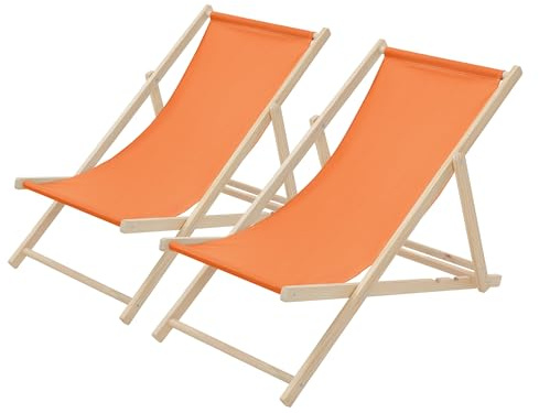 ECD Germany Set di 2 Sedie Sdraio Pieghevoli in Legno e Tessuto Oxford fino a 120 kg Arancione Lettino Prendisole Spiaggia Balcone Giardino Terrazza Piscina Spiaggina da Esterno Resistente