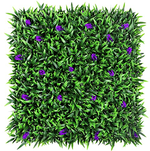 Easnwllim 12 st 50 cm x 50 cm konstgjorda lavendelblommor topiary häckväxt gräs bakgrund vägg grönskande paneler för inomhus utomhus integritet staket heminredning (frögräs)
