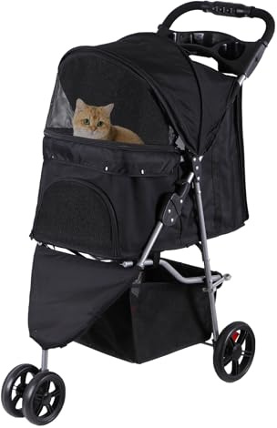 LEMY 3 Wheels Pet Dog Cat Stroller for Small Medium Dogs Cats,Black Foldable Jogger Travel Puppy with Detachable Carrier