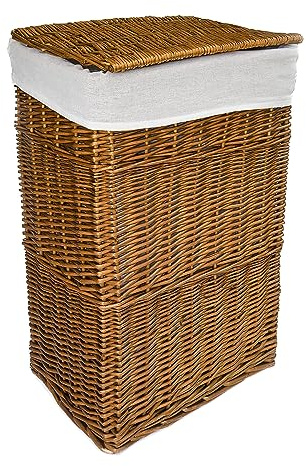 Arthur Cameron - Panier à linge rectangulaire en osier avec couvercle et doublure amovible et lavable en coton - Panier à linge, bac à linge, panier à laver avec couvercle (Grand, Brun distillé)