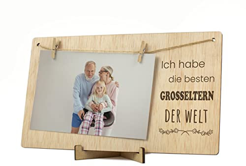 CONTRAXT Bilderrahmen für Opa Oma geschenk. Großelterngeschenke bester großvatertag Ich liebe dich opa oma Bilderrahmen Klammern Leine Fotoleine fotorahmen holz (Großeltern DE)