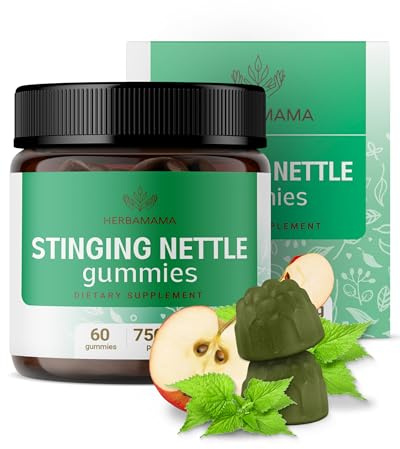 HERBAMAMA Stinging Nettle Gummies - 7500mg Stinging Nettle Root Extract for Urinary Tract Support for Women & Men - Vegan, Non-GMO Urtica Dioica Supplement - 60 Pectin-Based Apple-Flavored Chews