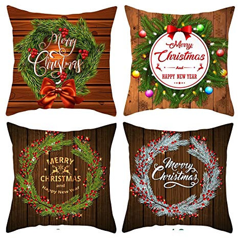 Weihnachten Weicher Deko Kissenbezug, 40X40CM Kissenbezug 4er Set Bordo Della Corona Weihnachtsschmuck fürs Wohnzimmer