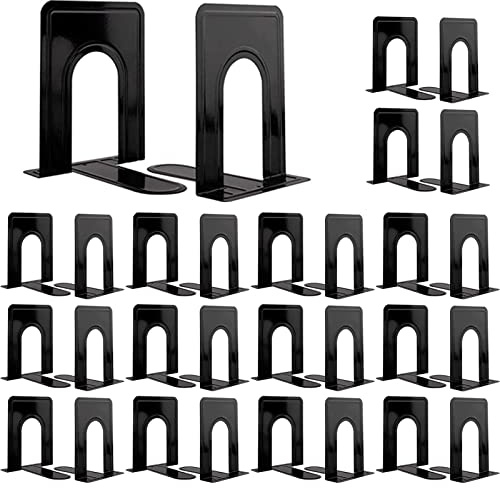 30 Pcs Metal Book Ends for Shelves, Heavy Duty Bookends for Office Home Kitchen Decorative, Nonskid Book Ends to Hold Heavy Books Black 6.5 x 5 x 5.7 in, 15 Pairs
