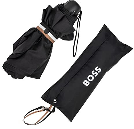 Hugo Boss Iconic Mini Pocket Regenschirm Taschenschirm aus Polyester in der Farbe Schwarz, Maße offen: Länge ca. 56 cm, Durchmesser ca. 90 cm, HUG321A
