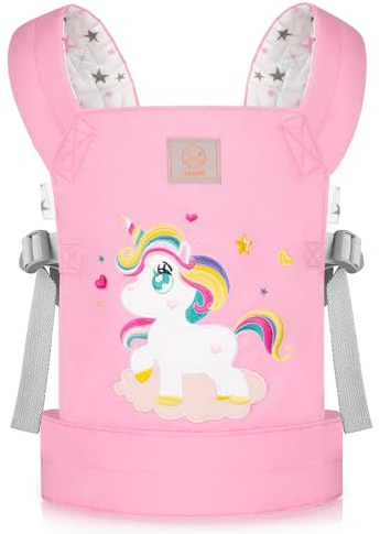 GAGAKU Transportador de muñecas para niños, portabebés, Accesorios para muñecas Reborn, con Correas Ajustables, Color Rosa, Bordado Qilin