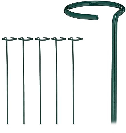 Relaxdays Växtstavar metall, set om 6, rankstavar med ring, metallstavar trädgård, växtstöd stavar, 40 cm långa, mörkgrön, stål