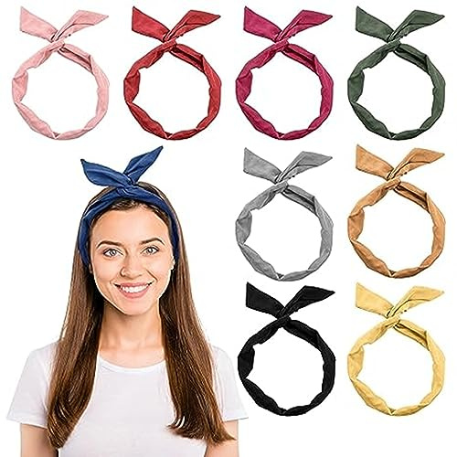 Lot de 9 bandes de cheveux vintage avec nœud, fil flexible, coloré (couleur)
