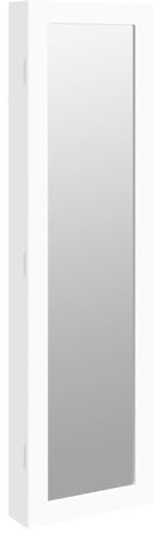 vidaXL Schmuckschrank mit Spiegel Wandmontage, Spiegelschrank mit Haken Bügeln Ablagen, Wandschrank mit 1 abschließbarer Tür 2 Schlüsseln, Hängeschrank Schmuckaufbewahrung, Weiß