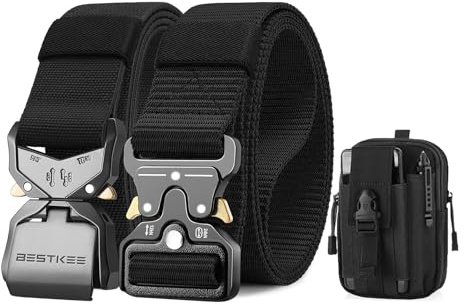 BESTKEE Högpresterande taktiskt herrbälte på 3,8 cm (1,5 tum) av nylon med metallspänne med snabbförslutning, fin present med taktisk molle-väska och krok, 2 st