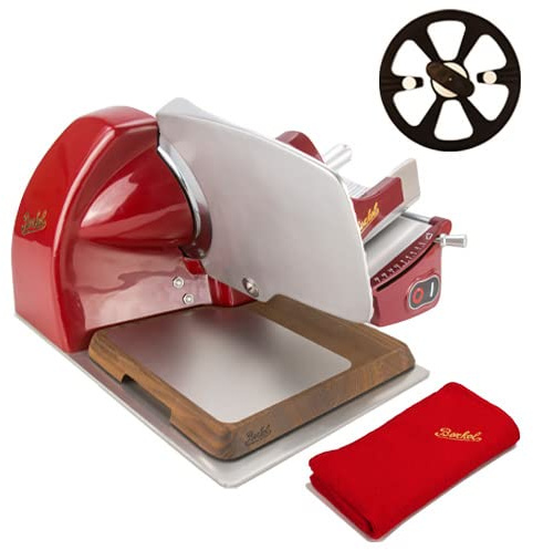 Berkel Trancheuse Home Line 200 Plus, rouge, avec planche d'insertion Berkel – Trancheuse de cuisine avec ramasse-couteaux et planche d'insertion d'origine de Berkel en frêne – Offre spéciale