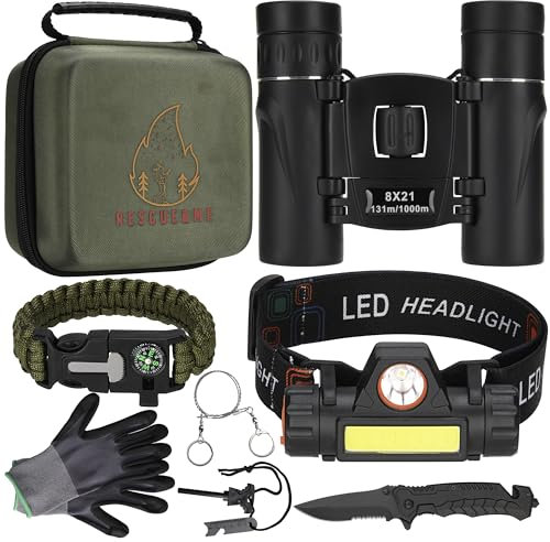 Kit Bivouac-Kit de Survie/Couteau de Survie/Sac de Survie/Urbex équipement/Urbex kit/Camping Accessoires/Randonnée Accessoires/Jumelle/Lampe Frontale Rechargeable.