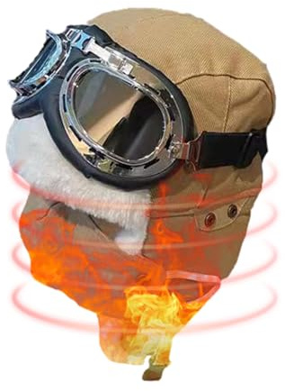FLAVAS Gorro de piloto de invierno con gafas,Sombrero de piloto para hombre, Accesorios para disfraz de sombrero de piloto con orejeras, Traje de vuelo Gorro de invierno Gorro de piloto multifuncional