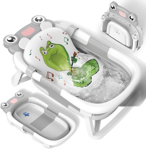 Baignoire Bebe Baignoire Pliable Bébé Coussin Support Beignoire Bébé Pliante Pour Bain Douche Begnoire Enfant Reducteur Siège Hamac Bassine Réducteur Antiderapant Bouchon Confort Voyage 0-3 ans Gris