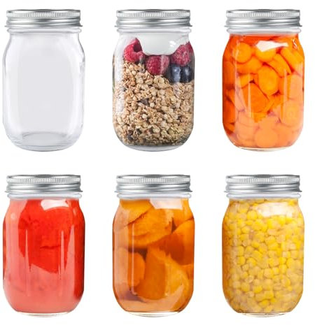 kimcrown Einmachgläser 500ML, 6Er Overnight Oats Gläser, Multifunktionale Schraubgläser mit Deckel Einmachglas Gläser mit Meal Prep für Marmelade Salat Gurken (500ML)