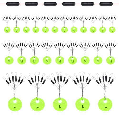 Annyswit 150 Stück Gummistopper Angeln 6 in 1 Schnurstopper Angeln Klein S & M & L Zylindrisch Stopper Gummiperlen Angeln Forelle für 0,1–0,43mm Linie Stopper Angeln und Sinker Stops