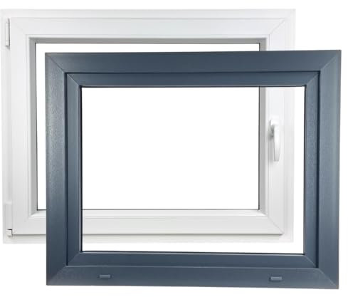 ALUCON Fenster 800x600 mm – Kunststofffenster 80x60 cm – Flügelfenster Innen Weiß/Außen Anthrazit – DIN Links