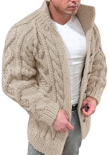 Maglione da uomo lavorato a maglia spessa calda giacca maglione lavorato a maglia cardigan a maglia grosso stand colletto button down maglieria termica tinta unita capispalla autunno inverno casual