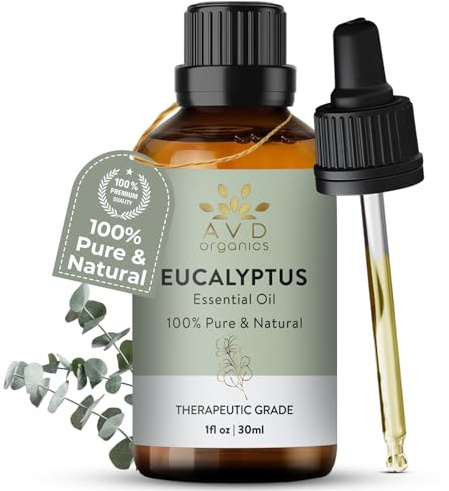 AVD ORGANICS eukalyptusolja | 100 % ren och naturlig eukalyptus eterisk olja | för inandning, aromterapi, bad, ångbad, hår | 1 fl. uns