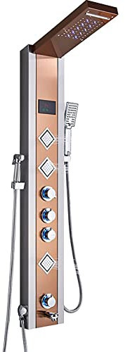 shower mixer Shower system, LED Shower Panel Tower System Digital Display Shower Column Stainless Steel Shower Panel System with Shower Head, Handheld Shower, Body Jets, Tub Spout, Bidet Spray,Yellow