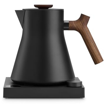 Fellow Corvo EKG Pro Small Electric Tea Kettle for Coffee, 0.9 Liter | Temperature Control, Stainless Steel, Wide Spout, Brew Timer, Smart Scheduling, Quick Heating, Matte Black, Walnut Handle