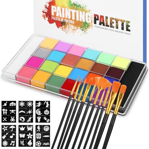 Zaxiva Palette Maquillage de 26 Couleurs Peinture Corporelle, Sets de Maquillage non Toxique de Peinture Visage, Idéal pour Cosplay d'Halloween, Carnaval, Body Painting pour Les Enfants et les Adultes