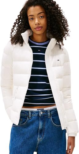 Tommy Jeans Donna Piumino Slim Zip Print Down Impermeabile, Bianco (Ecru), S