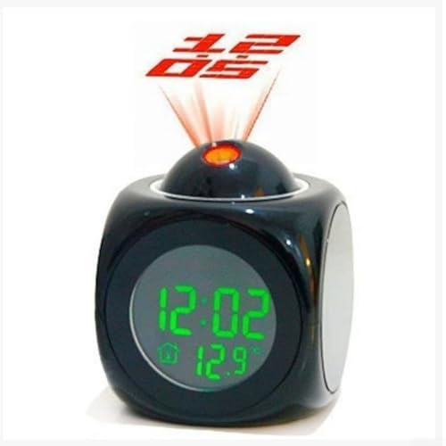 ZYWUOY Voice Activated Projection Alarm Clock with Temperature Display and Music Alarms (black)