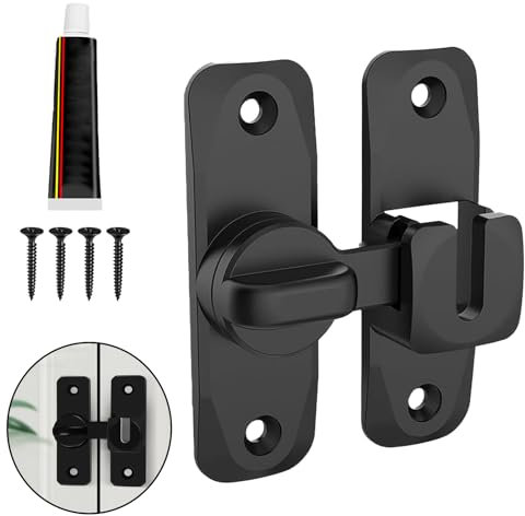 Verrou Serrure de Fermeture porte, Serrure Porte Coulissante Interieure Coulissante Loquet de Crochet a Porte Bascule Sans Percage Boulon de Verrouillage de Boucle Antivol pour Porte Fenêtre (90/180°)