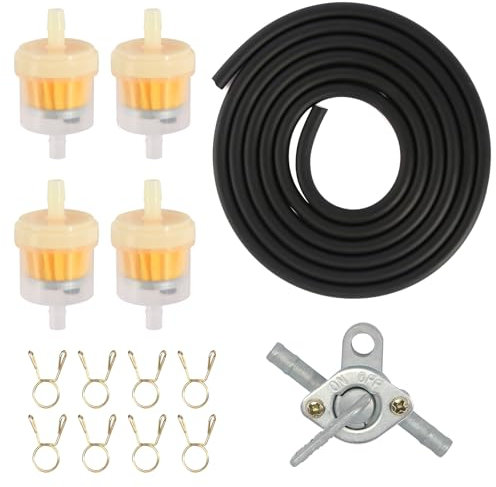 Benzinschlauch Kit, Motorrad Kraftstofffilter mit 2m Benzinschlauch 6mm 8 Schlauchschellen 4 Benzinfilter, Benzin Kraftstofffilter Inline Kraftstofffilter Set für Auto und Motorrad