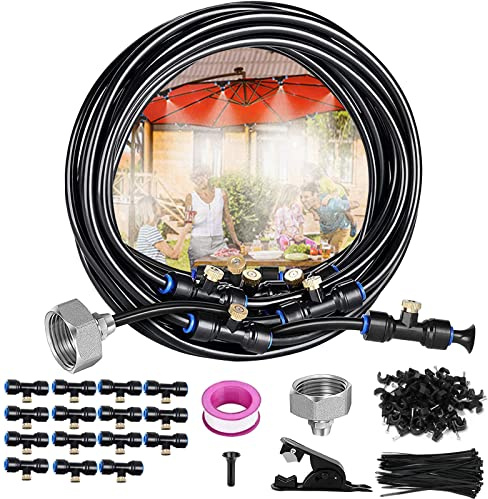 JUQG 12M Dispositivo de Enfriamiento por Aspersión, Sistema de Riego de Jardines, 75 Pcs Kit de Pulverización de Jardín, Adecuado para Eventos al Aire Libre, Jardines, Patios, Sombrillas y Techos