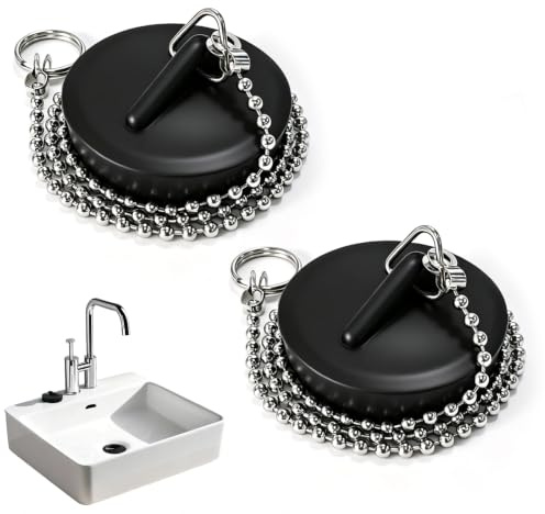 Tapón Fregadero Cocina y Tapón Fregadero, 2 Unidades de Tapones Lavabo, Diámetro Ajustable 40-45 mm, Material TPR Mejorado No Tóxico, Cadena SUS304 de 40 cm, Tapones Antiderrame para Bañera