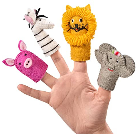 Filz Fingerpuppen handgemacht aus 100% Wolle - Set Kinder oder Tiere (Tiere 4-teilig)