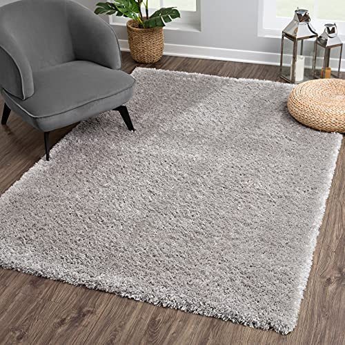 SANAT Porto Shaggy Wohnzimmer Teppich - Hochflor Zottel-Teppiche für Wohnzimmer, Schlafzimmer, Küche, Flure, Kinderzimmer - Leicht Zu Reinigen, Superweich, Modern Teppich Grau 80 x 150 cm
