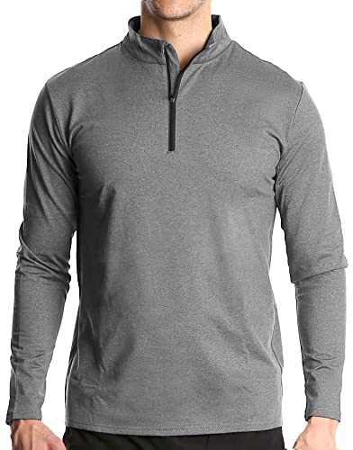 Camiseta de manga larga con cremallera de 1/4 para hombre, polos deportivos casuales para gimnasio, correr, secado rápido, para senderismo al aire libre, pesca, tops, gris claro, XL