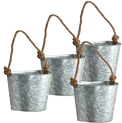 XONOR 4Pcs Galvanized Metal Hanging Wall Planter, Rustic Wall Flower Vase for Succulents Herbs Country Home Farmhouse Wall Decoration (1)