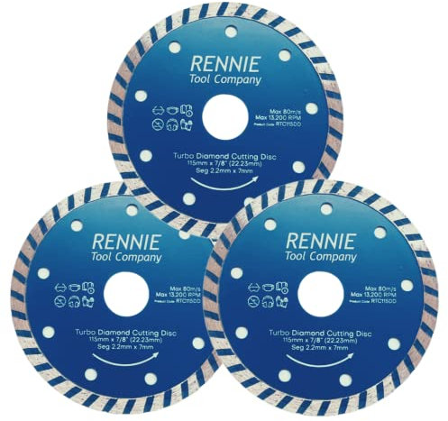 115mm Diamond Cutting Disc for Angle Grinder (PACK OF 3) - Turbo Saw Blade For Fast, Clean Cut on Concrete, Tiles, Stones, Marble and Ceramics