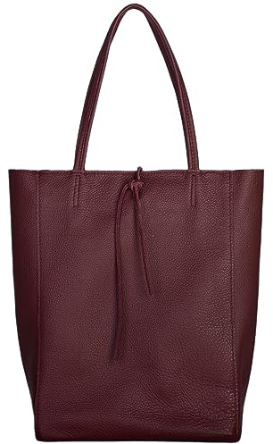 TAKEASY Italian Genuine Leather Tote Bag for Women with Zipper | Large Soft Shopper for Work & Travel | Tall Handbag Purse Bucket (Burgundy)