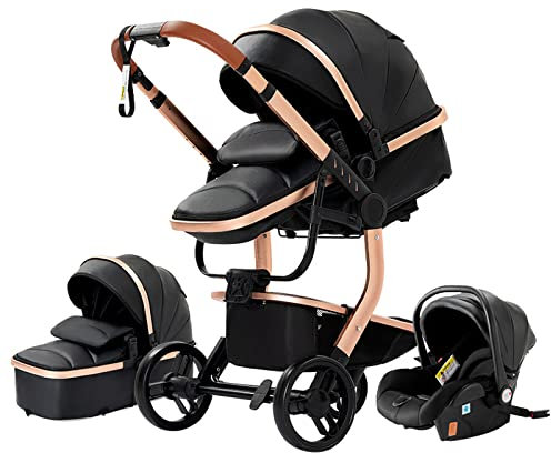 3 in 1 Kombikinderwagen 3 in 1 Reisesysteme Kinderwagen Infant Hochlandschaft Liegender Buggy Kinderwagen Neugeborenen Kinderwagen Faltbarer Standardkinderwagen (518 Black)