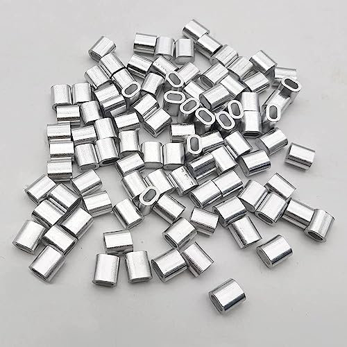 Aluminum Crimping Loop Sleeve Clips,100 PCS Silver Fence Clips with Double Ferrules Wire Crimps Wire Mesh Clips for Cable Rope Wire Rope Projects 1.5MM