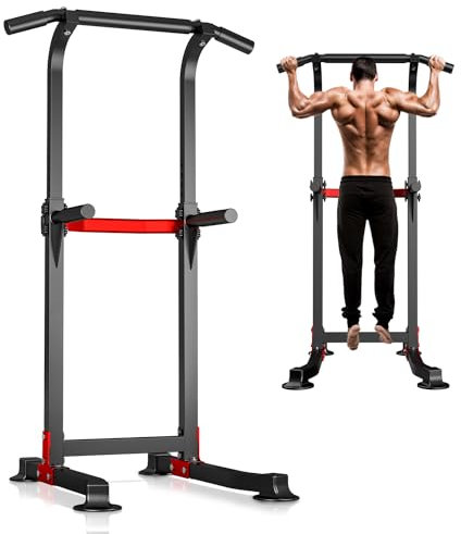 Wesfital Barra de dominadas, torre de potencia, estación de inmersión, altura ajustable, equipo de entrenamiento de fuerza para equipo de gimnasio en casa, capacidad de peso de 330 libras