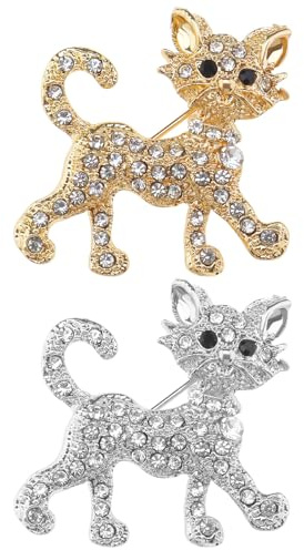 The Lord of the Tools - 2 broches de gato con incrustaciones de diamantes, broche de gato, de cristal, con broche de gato, con diamantes de imitación, aleación y pedrería, broche de ropa, en forma de