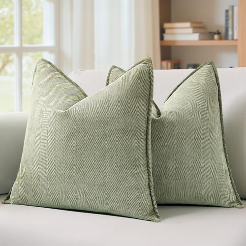 MIULEE Pack of 2 Sage Green Decorative Pillow Covers 20x20 Inch Soft Chenille Luxurious Couch Throw Pillows Farmhouse Cushion Covers with Elegant Design for Sofa Bedroom Living Room Summer Home Decor