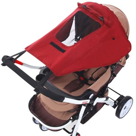 Parasole universale per carrozzina, copertura parasole per passeggino, installazione portatile, protezione dai raggi UV con lucernario, colore rosso vino