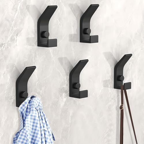 Gerhannery Paquete de 5 ganchos para colgar abrigos, ganchos resistentes para sombreros y abrigos con tornillos de fijación, ganchos dobles de pared para colgar en la pared, ganchos de toalla para