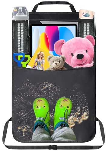 Rückenlehnenschutz Auto Kinder, Autositz Organizer mit 600D Oxford Stoff, Wasserdicht Rückenlehnenschutz Auto, Auto Organizer Kinder mit Mehreren Fächern, Leicht zu Reinigender Auto Organizer(1 Stk)