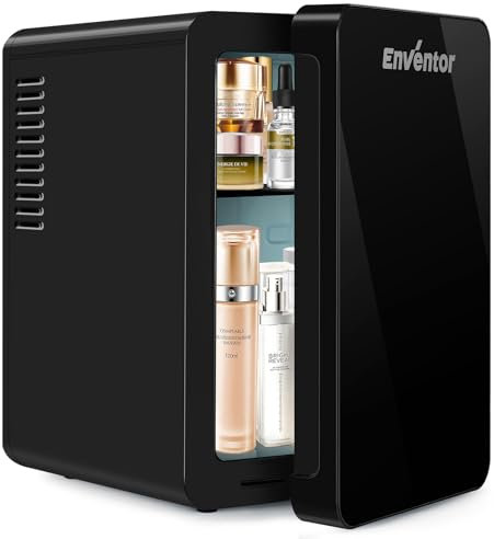 Enventor Mini Fridge 6 Litre, 8 Can Mini Fridges for Bedrooms, AC+12V DC Power Cooler & Warmer, Portable Small Fridge for Car, Travel, Home/Skincare, Makeup, Cosmetics/Drinks, Fruit, Food, Black