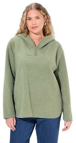 Ulla Popken Suéter Teddy, Felpa, Capucha, Manga Larga Verde Salvia 46+ 831535422-46+