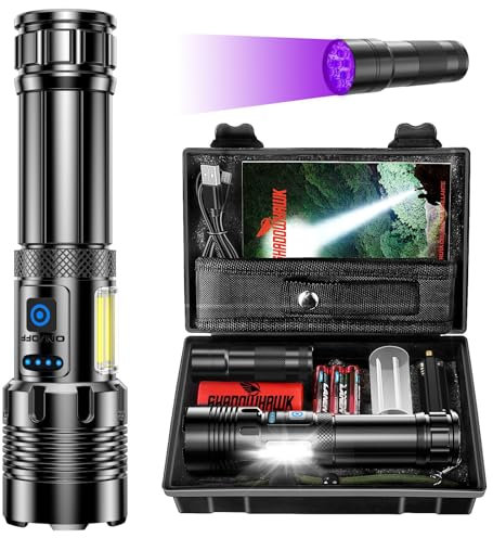 Shadowhawk Lampe Torche 1000000 Lumens, XHM90.2 Lampe Torche Led Ultra Puissante avec Lampe LatéRale Cob, Lampe de Poche Rechargeable, 7 Modes & IP67 Lampe Tactique pour Camping, RandonnéE et Urgences