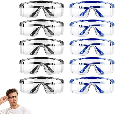 10 Stück Arbeitsschutzbrille, Sicherheitsbrillen, Transparent, Für Brillenträger, Labor, Chemie Schutzbrille für Herren & Damen